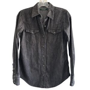 Lauren Ralph Lauren Women Charcoal Button-Up Denim Shirt Size XS Western Country